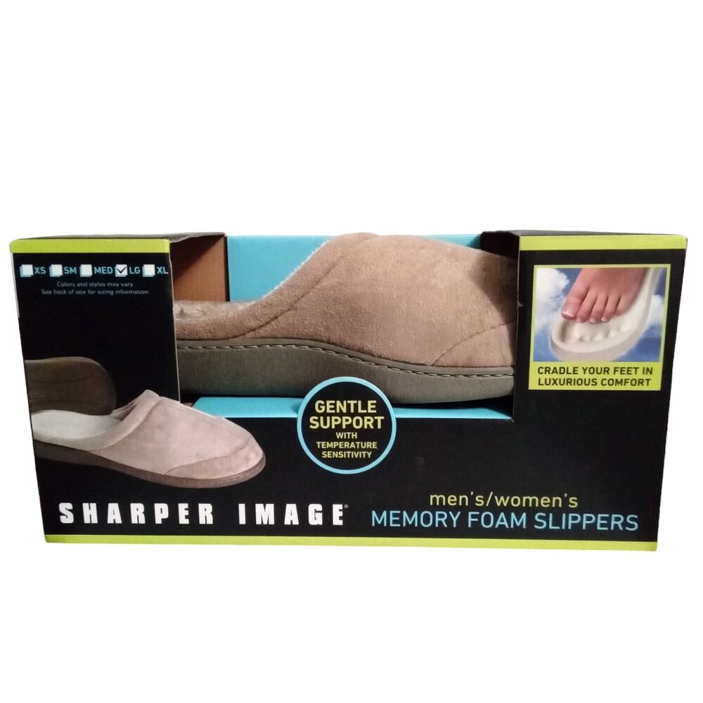 NIB Sharper Image Memory Foam Slippers Unisex Large L - Men's 9-10/Women's 10-11